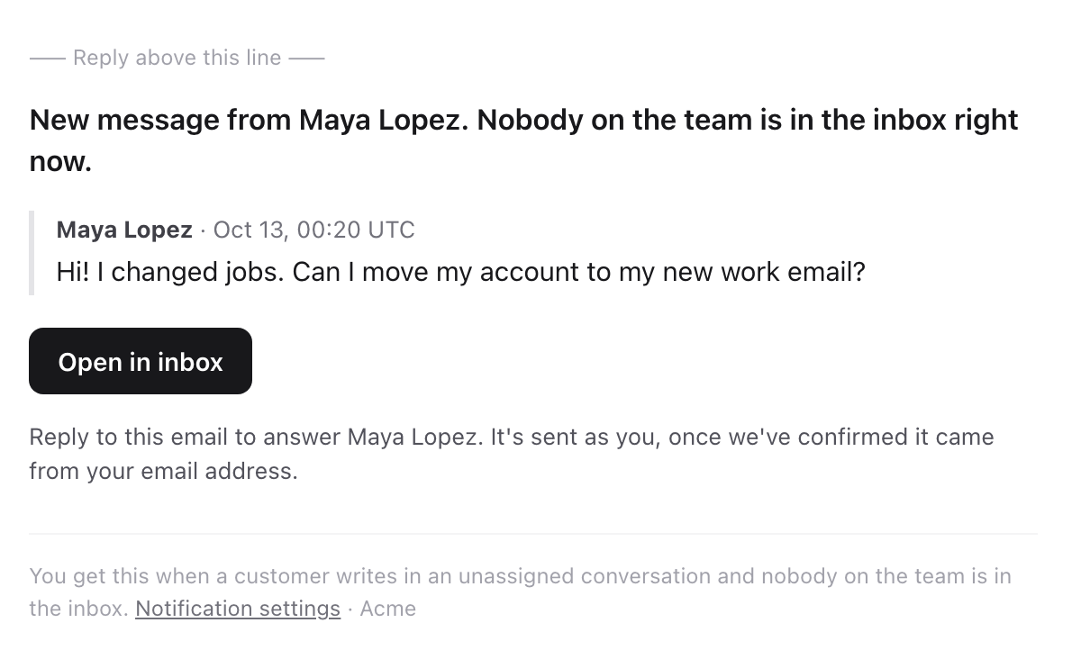 A notification email about a new message