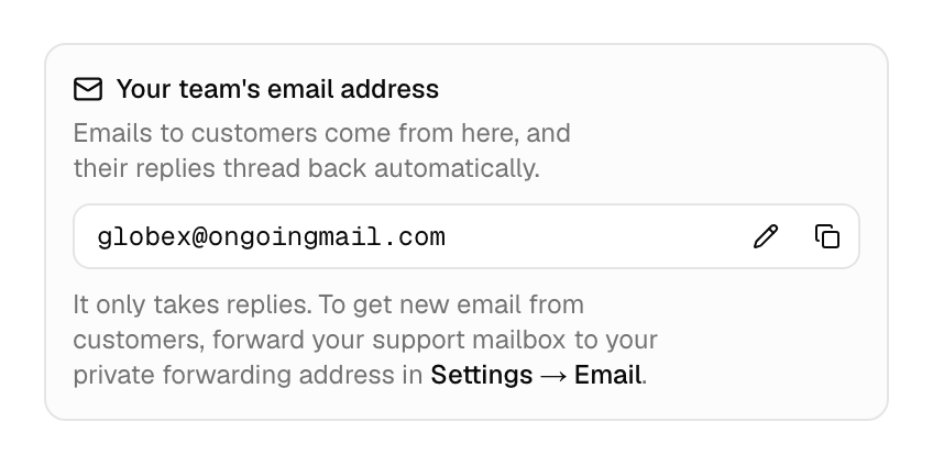 Your team's email address on the inbox's empty screen