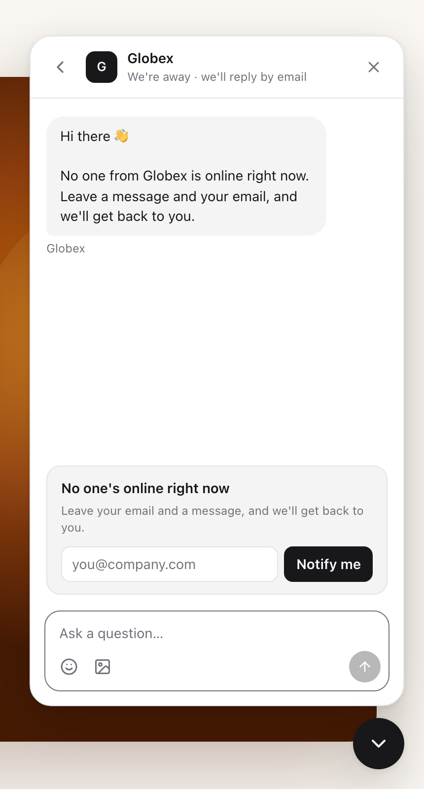 The messenger asking for an email address while the team is away